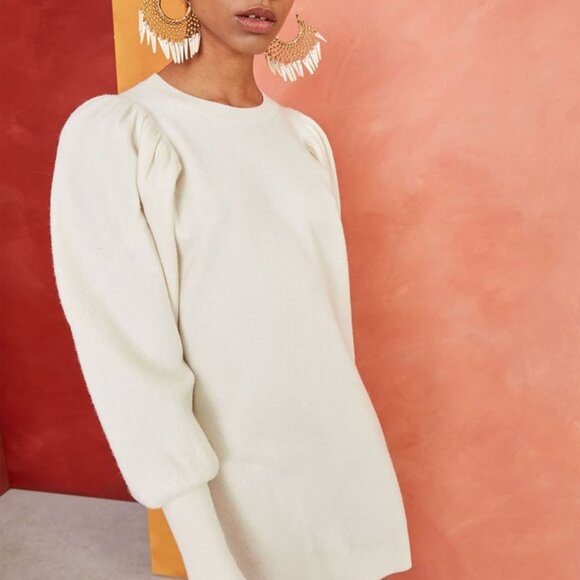 Ulla Johnson Soft Wool Cream Midi Dress with Balloon Sleeves - Picture 9 of 9